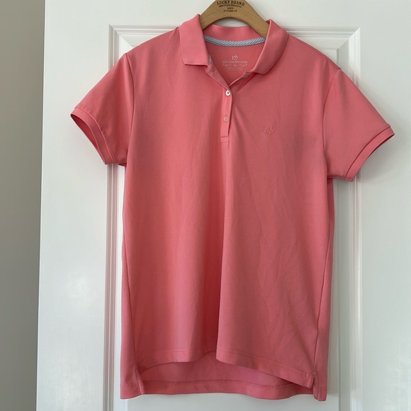 Southern Tide Pink Textured Polo Shirt w SkipJack logo Medium w MEASUREMENTS - Picture 1 of 8